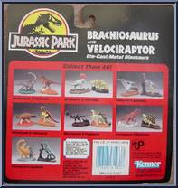 Brachiosaurus & Velociraptor from Jurassic Park - Die-Cast Metal Dinosaurs manufactured by Kenner [Back]
