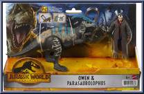 Cowboy Owen & Juvenile Parasaurolophus from Jurassic World - Dominion - Basic Series manufactured by Mattel [Front]