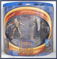 Gollum (Super Poseable) & Frodo (Goblin Armor) (UK) from Lord of the Rings - Return of the King - International Exclusives manufactured by Toy Biz [Front]