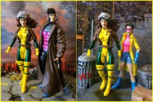 Rogue Height Modification (X-Men) Custom Action Figure [Height Modified Rogue next to her number #1 sugah Gambit and Jubilee]