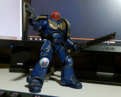 Custom Ultramarine Primaris Intercessor Sergeant (Warhammer) Custom Action Figure [Posed with modified ankles]