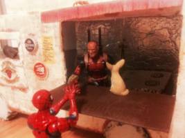 Deadpool taco truck (Marvel Legends) Custom Vehicle [Deadpool serving a taco to spider man]